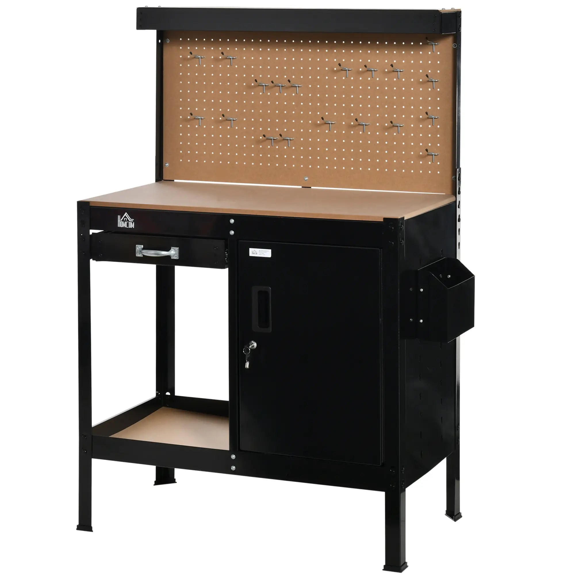 Multipurpose Garage Workbench, Storage Drawer, Peg Board, Lockable Cabinet Office Desks & Work Stations Black at Gallery Canada