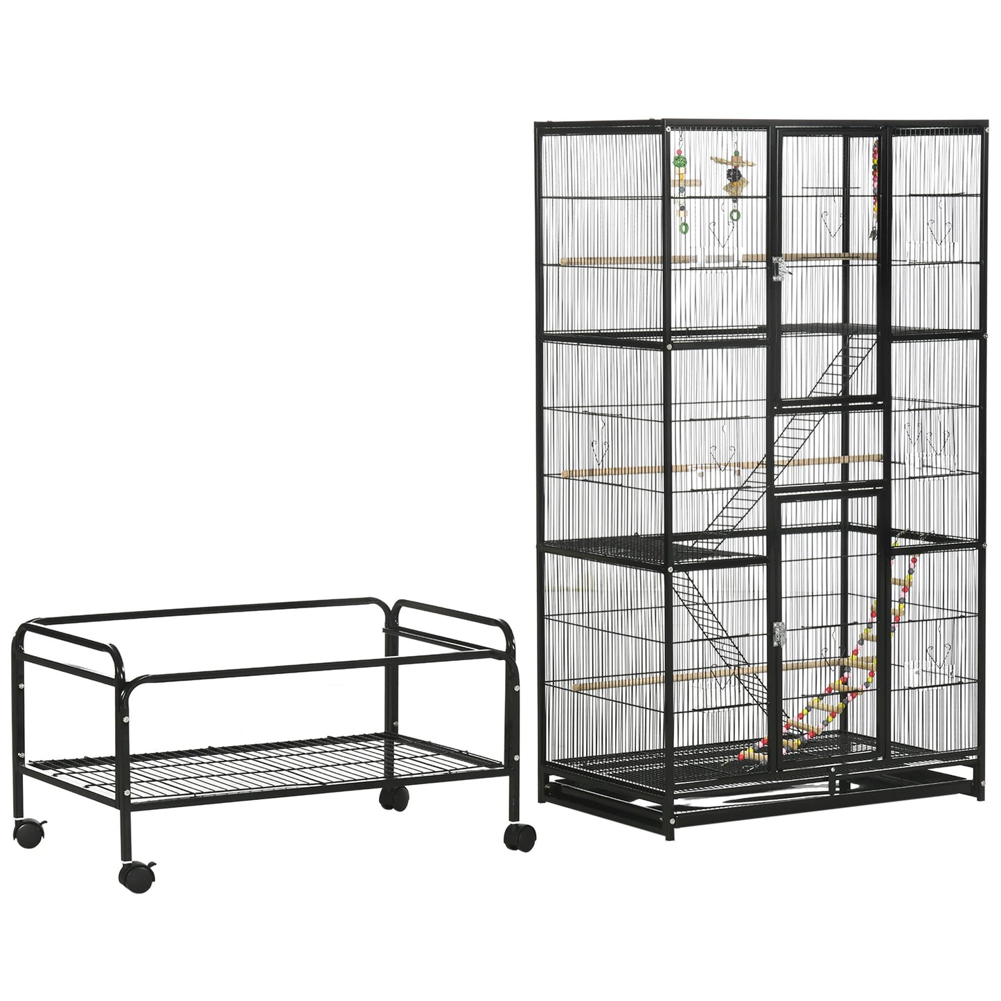 71" Bird Cage with Wheels Perches, Ramp, Storage Shelf, Toys for Canaries, Finches, Cockatiels, Parakeets, Black at Gallery Canada