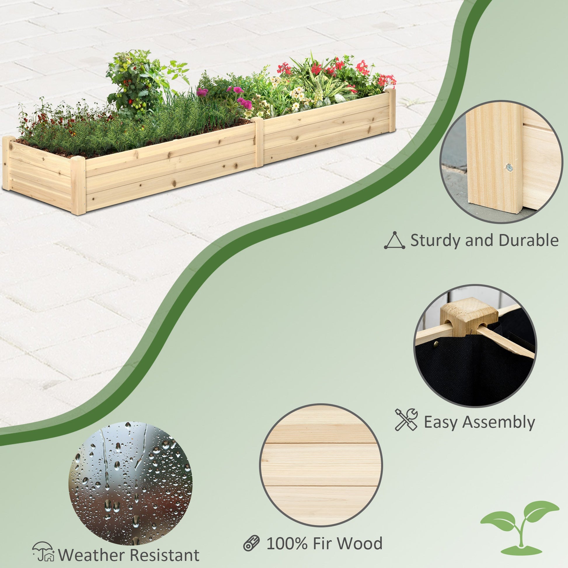 96" x 24" x 10" Wooden Raised Garden Bed with 2 Planter Box and Non-woven Fabric Liner for Backyard, Patio to Grow Vegetables, Herbs, and Flowers at Gallery Canada