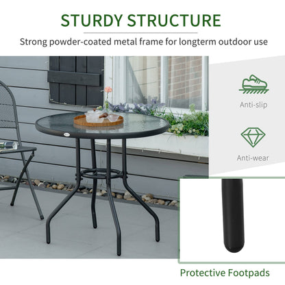 31.5" Round Outdoor Dining Table Coffee Side Bistro Table with Umbrella Hole, Glass Top, Steel Frame for Garden, Patio at Gallery Canada