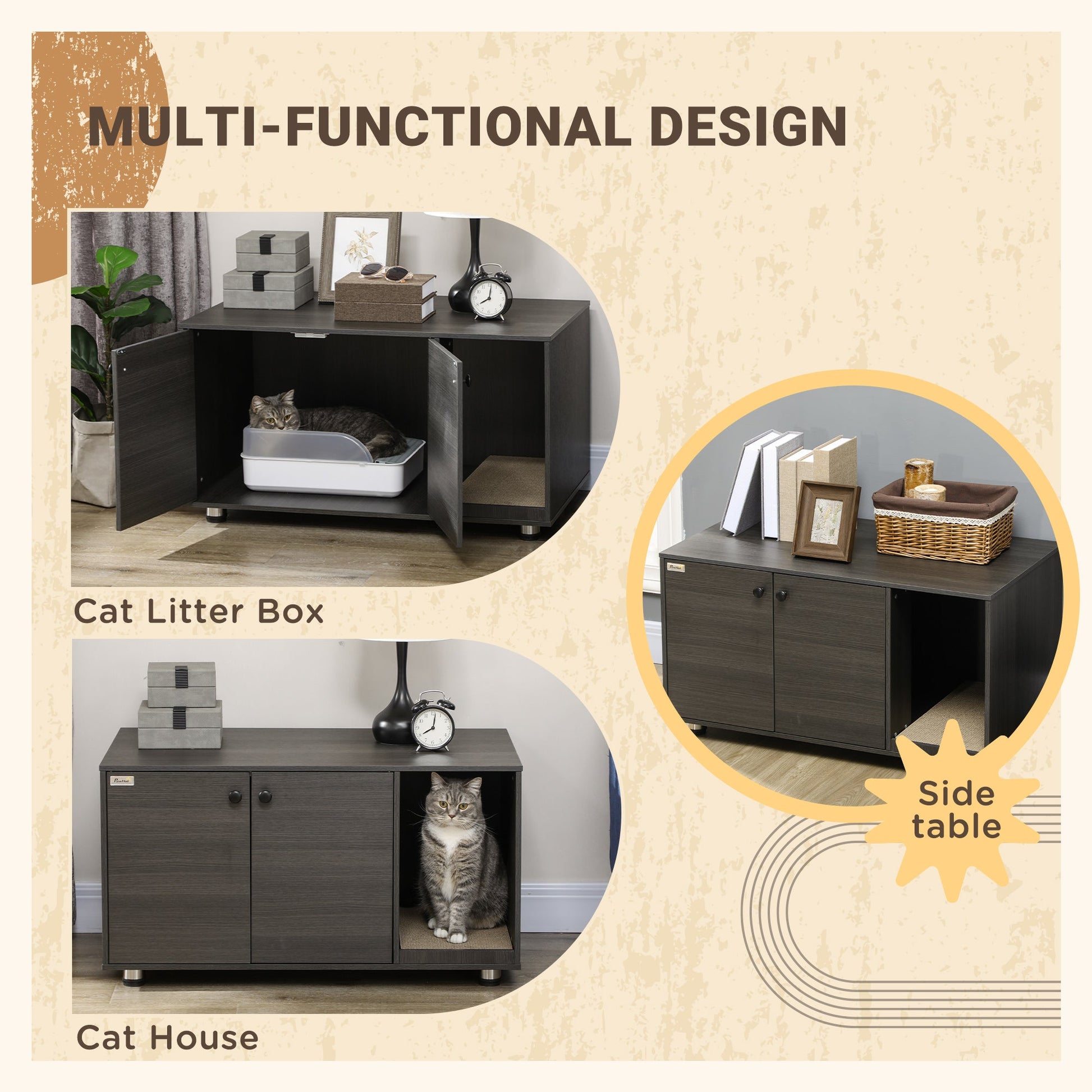Cat Litter Box Enclosure, Industrial Hidden Cat Washroom Furniture, End Table with Double Doors and Scratching Pad for Living Room, Bedroom, Hallway, Black at Gallery Canada