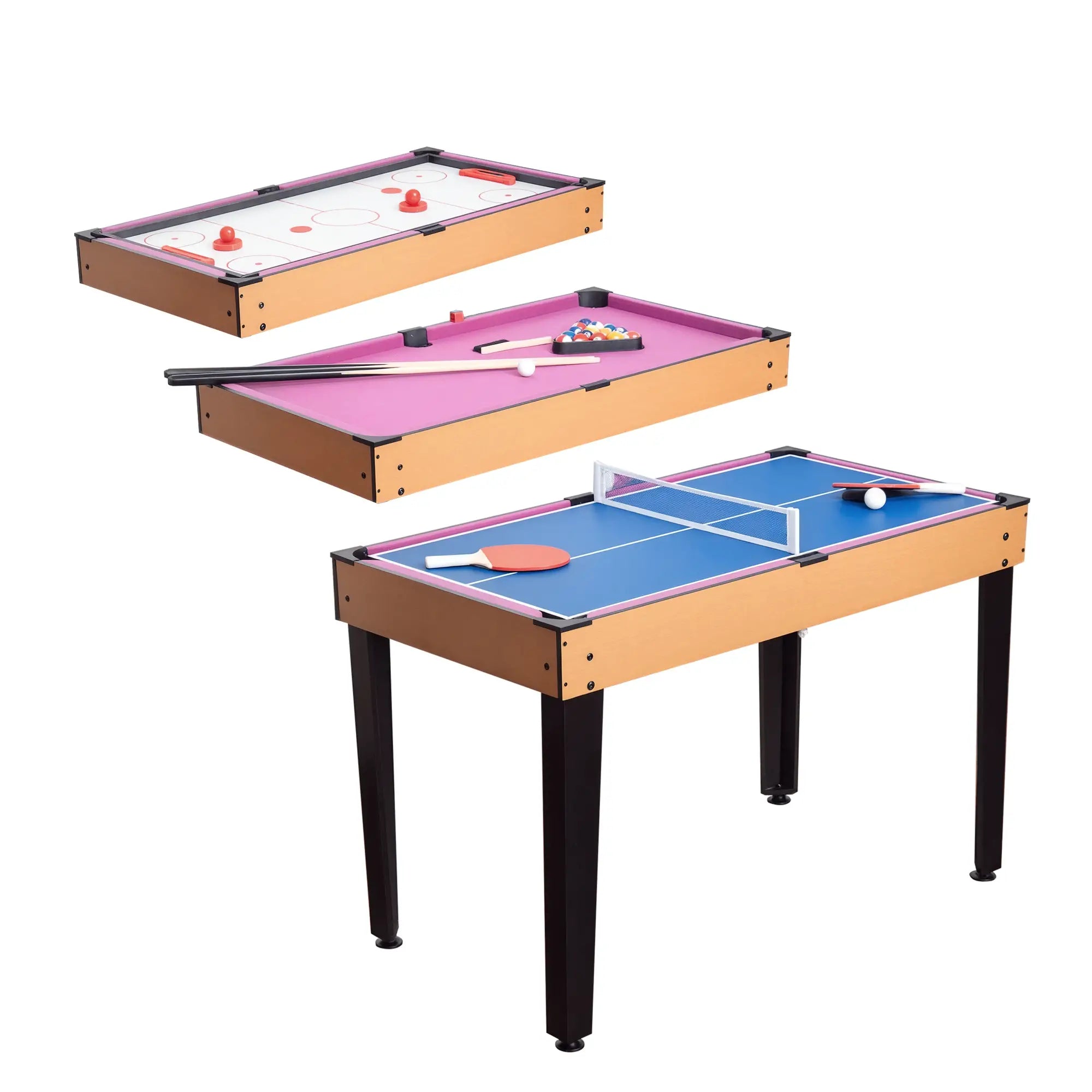 3 in 1 Multi-Use Mini Games Table Tennis, Billiard, Air Hockey Set Game Tables Black, Brown, Multicolour at Gallery Canada