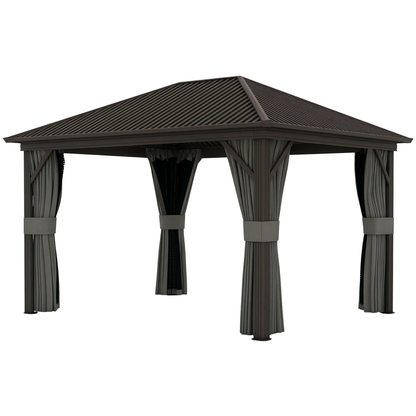 10' x 12' Hardtop Gazebo, Metal Roof, Aluminum Frame, Mesh Nettings, Dark Grey Gazebos at Gallery Canada