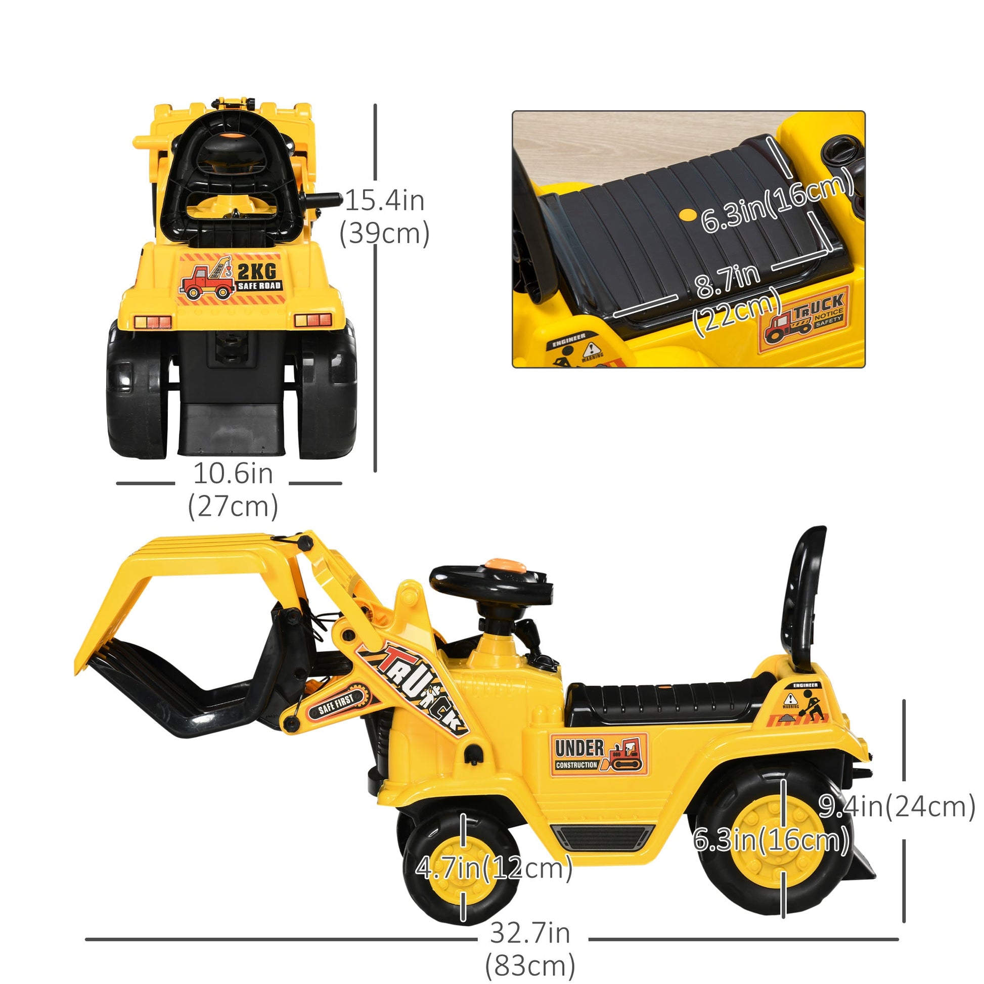 Ride On Excavator Toy No Power Digger with Realistic Sound Grabber Storage, for 3-4 Years Old, 32.7"x10.6"x15.4", Yellow at Gallery Canada
