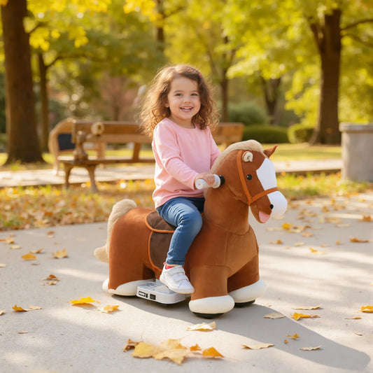 Electric Ride On Horse, Battery Powered Toy, Brown Rocking Horses Brown at Gallery Canada