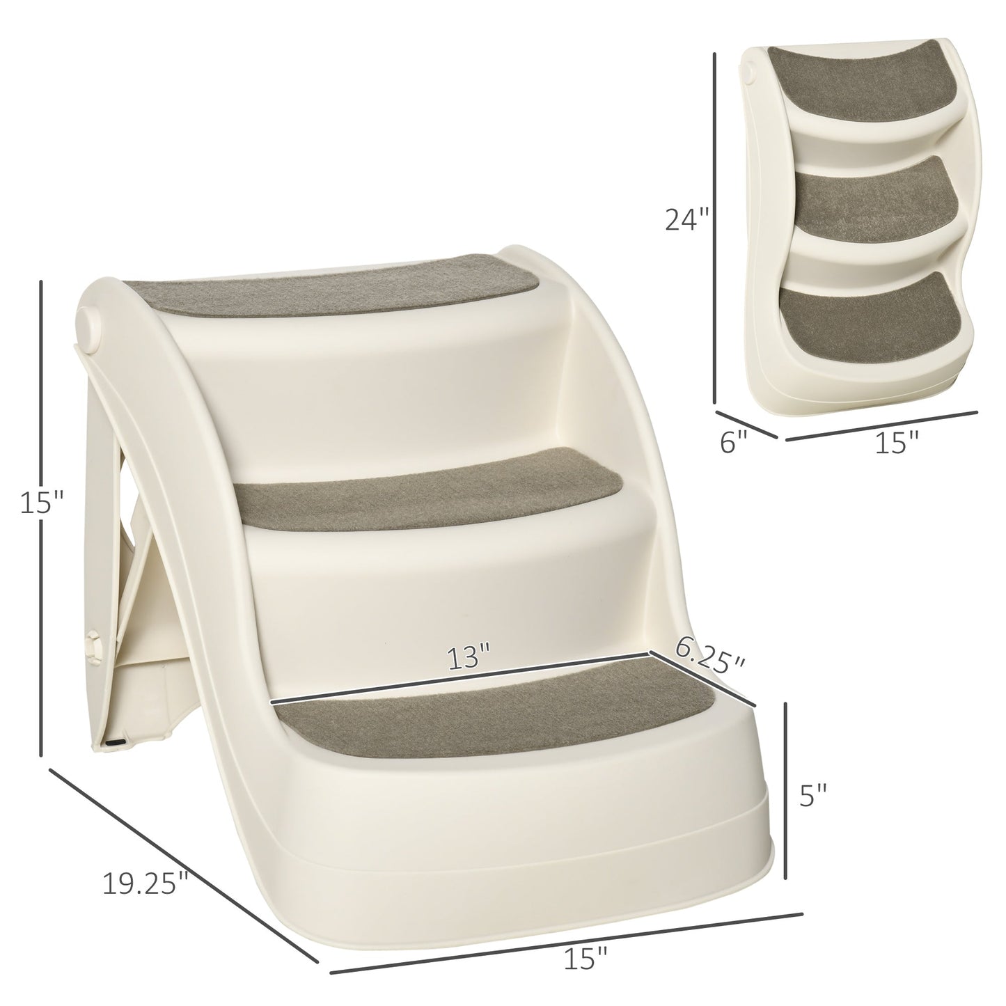 Portable Pet Stairs Foldable Steps for Small Dogs and Cats 3-Step with Non-slip Treads for Beds Sofas, Cream at Gallery Canada