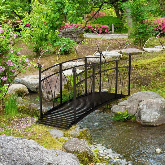 8' Metal Garden Bridge, Decorative Scrollwork, Black Garden Bridges Black at Gallery Canada