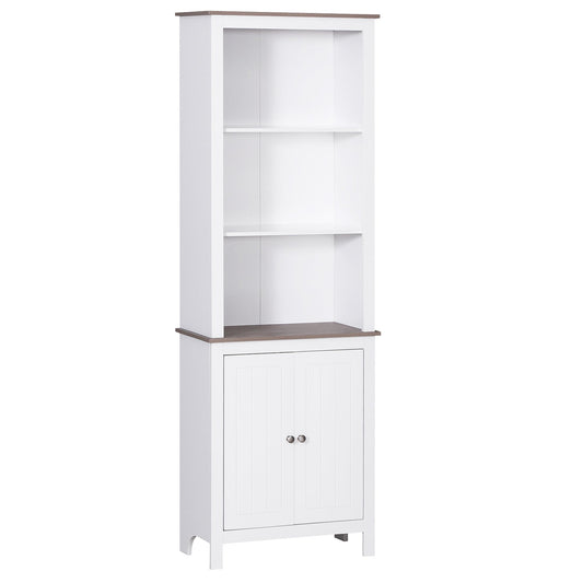69"Tall Bathroom Storage Cabinet, Bathroom Floor Cabinet with 3 Open Shelves and Double Door Cupboard, White at Gallery Canada