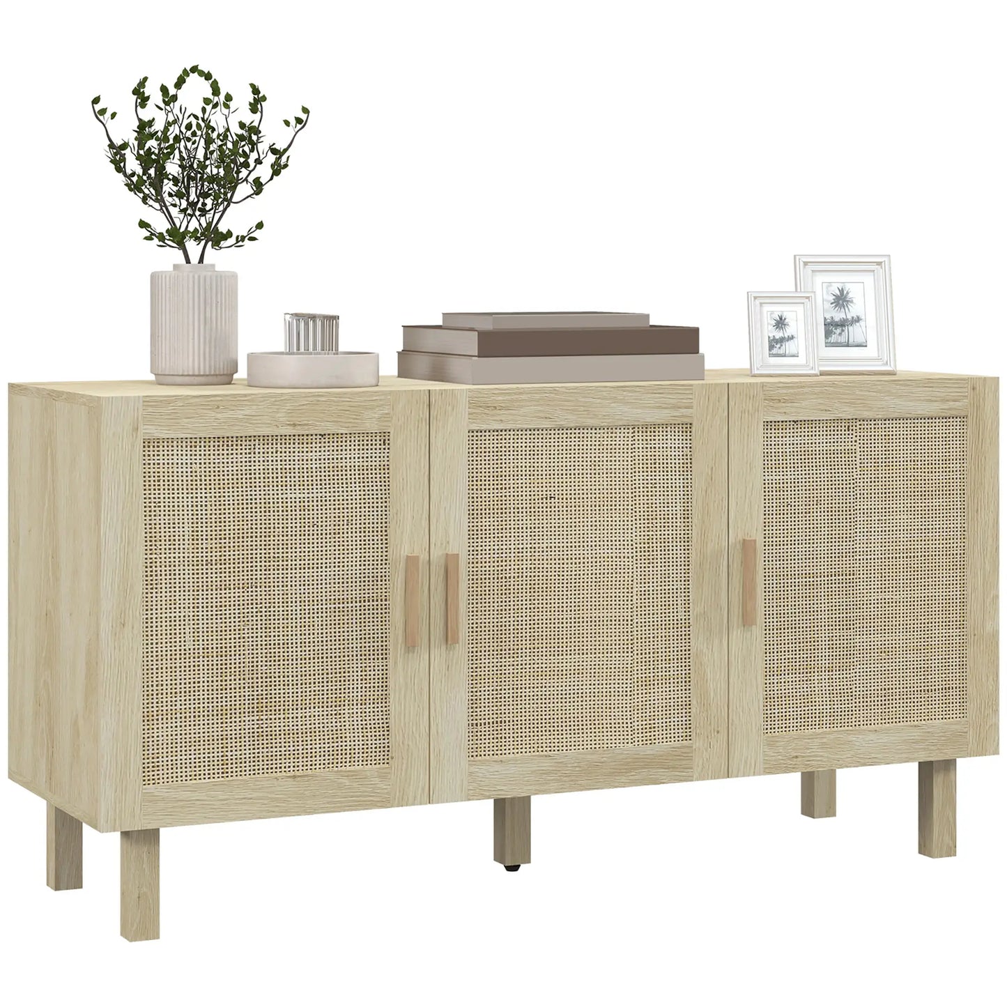 Boho Sideboard Buffet, 3 Rattan Doors, Adjustable Shelves, Natural Storage Cabinets at Gallery Canada