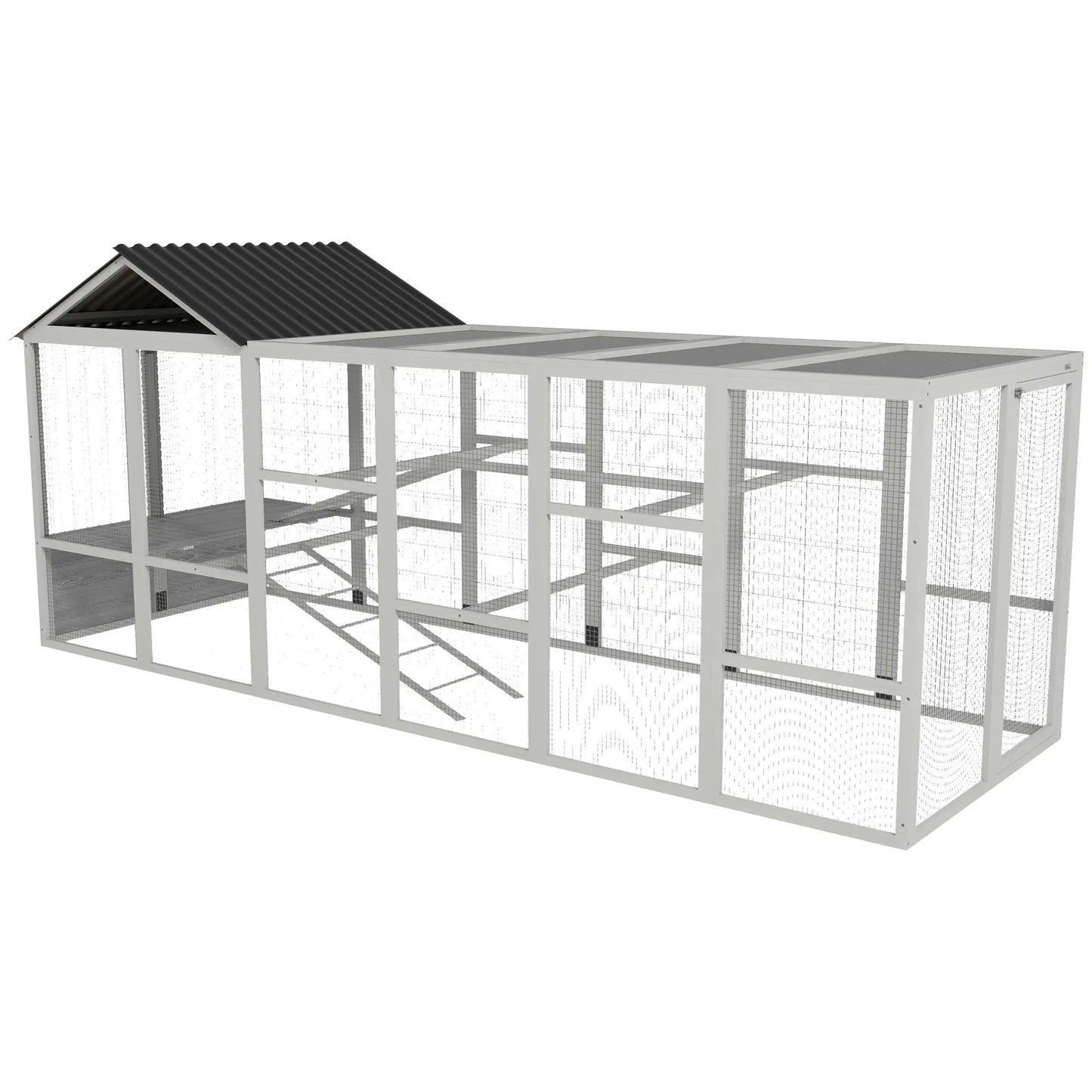 142 Outdoor Wooden Chicken Coop with Run, Ramps, Perches, Grey Chicken Coops at Gallery Canada