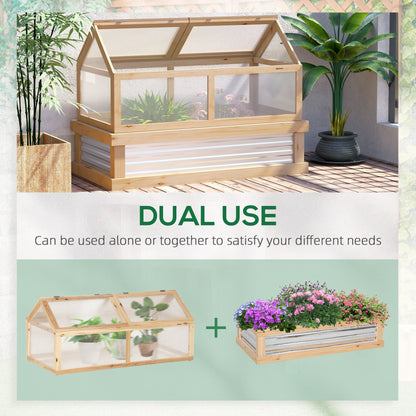 Raised Garden Flower Bed Kit with Greenhouse, Wooden Cold Frame Planter, 48" x 24" x 32", Natural at Gallery Canada