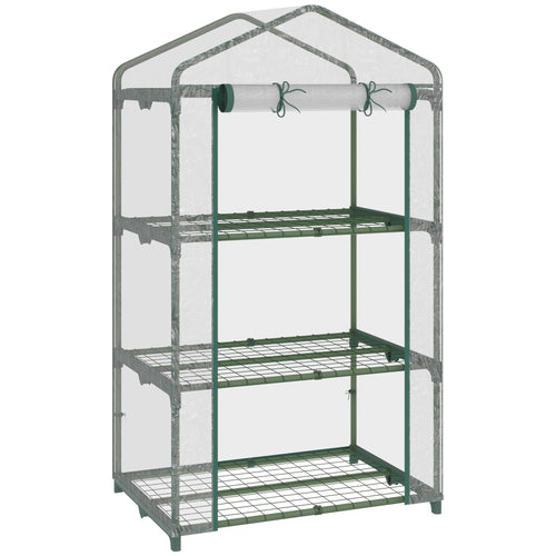 3 Tier Mini Greenhouse Portable Plant Greenhouse with Roll Up Door and Wire Shelves, 27