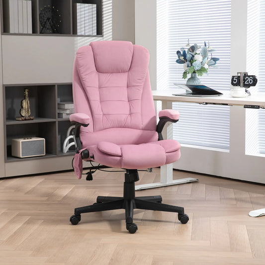 Fauteuil de massage inclinable pour bureau, dossier haut, roulettes pivotantes, rose