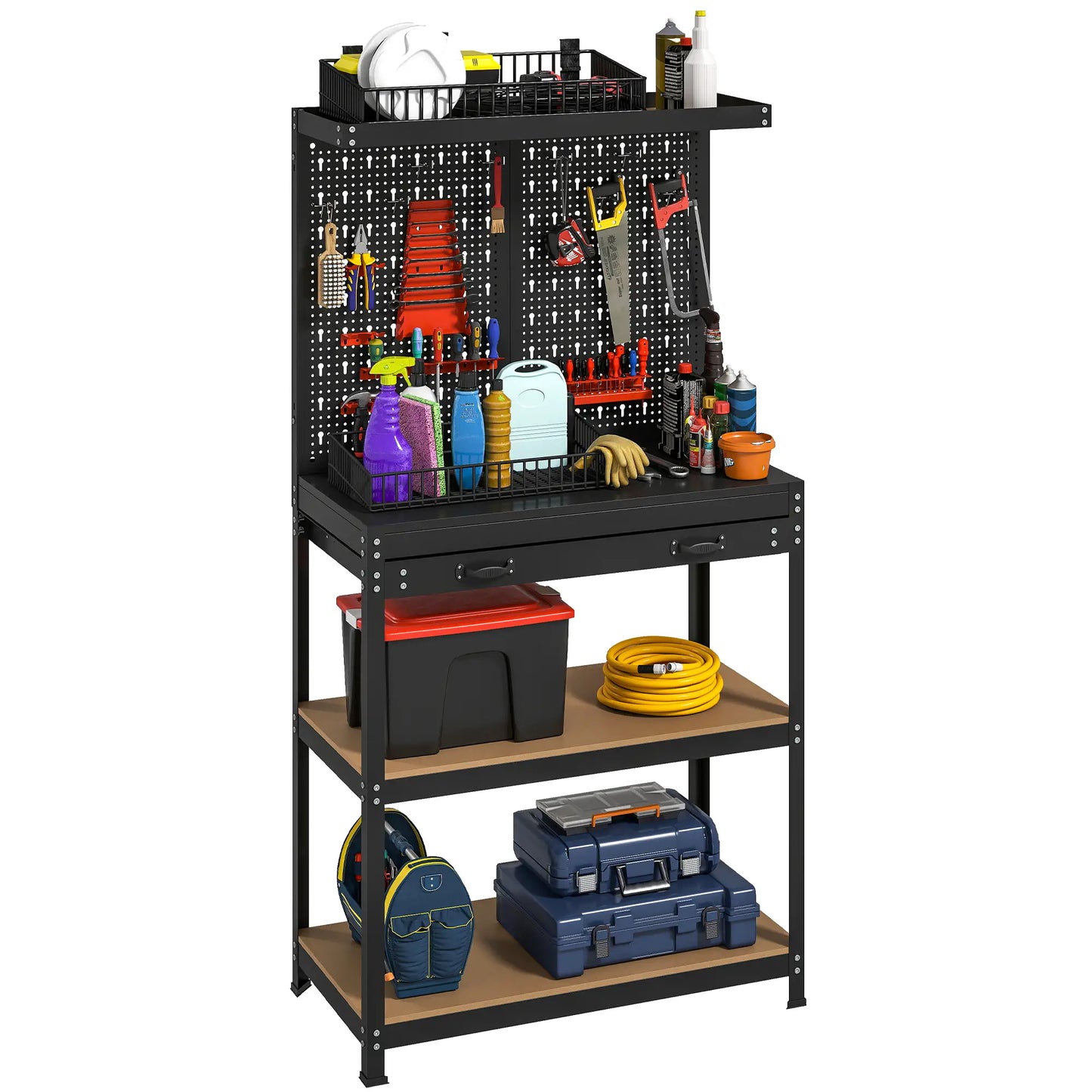 31.5 Inch Workbench with Pegboard, 2 Shelves, Drawer, Black Tool Organizers at Gallery Canada