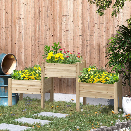 Freestanding Wooden Plant Stand, 3 Tier Raised Garden Bed, Natural Elevated Garden Beds Natural at Gallery Canada