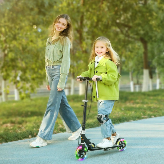 Kids Scooter, Light Up Wheels, Adjustable Handlebar, Rear Brake, Black Scooters Black at Gallery Canada