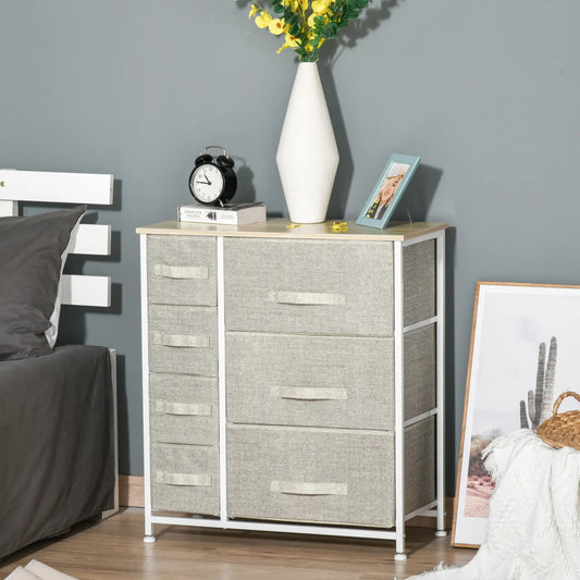 7-Drawer Dresser, Metal Frame, Fabric, Light Grey
