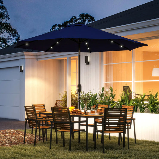 9ft Solar Patio Umbrella, 24 LED Lights, Tilt Canopy, Navy Blue Sun Umbrellas Navy Blue at Gallery Canada