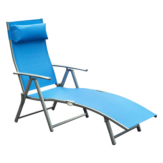 Heavy-duty Adjustable Folding Reclining Chair Outdoor Sun Lounger Patio Chaise Lounge Garden Beach Gravity Lounge with Pillow, 7 Adjustable Backrest Positions, Blue at Gallery Canada