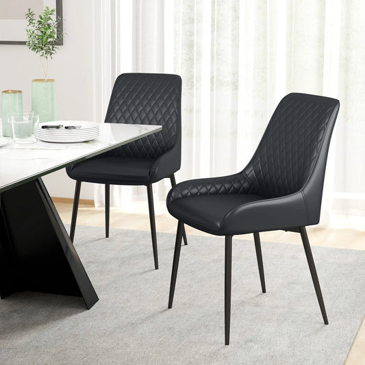 Modern Dining Chairs Set of 2, PU Leather, Metal Legs, Black