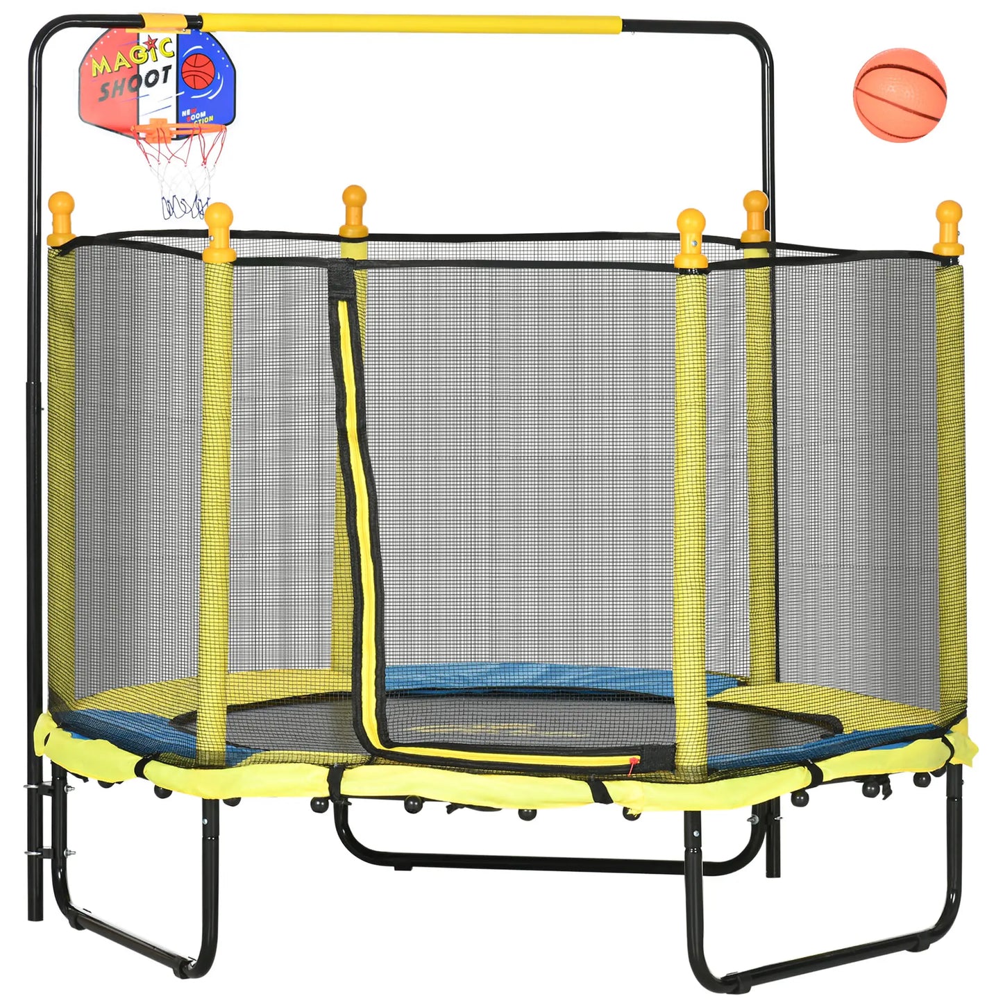 4.6ft Kids Trampoline with Basketball Hoop, Horizontal Bar, Yellow Trampolines at Gallery Canada