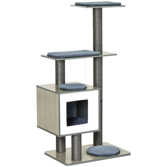 47.2" Cat Tree, Kitten Scratcher, Activity Center, Play House with Condo Sisal, Scratching Post, and Mat - Grey - Gallery Canada