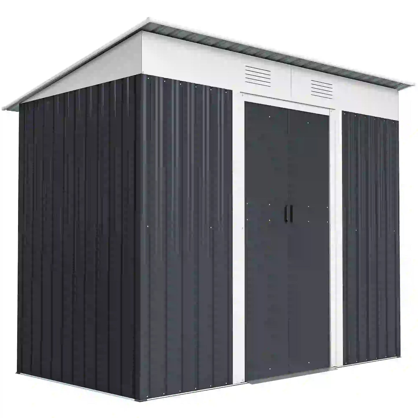 7' x 4' Outdoor Storage Shed, Metal Garden Tool Organizer, Lockable Doors, Charcoal Grey Sheds at Gallery Canada