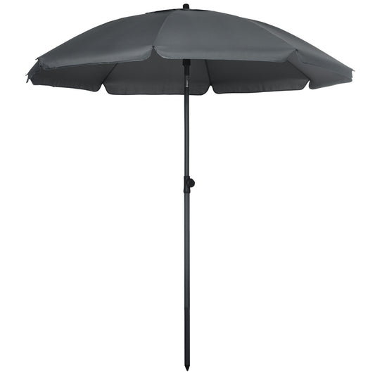6ft Beach Umbrella, Outdoor Sun Shade Parasol with Push Button Tilt, Ruffled UV50+ Vented Canopy, Dark Grey - Gallery Canada