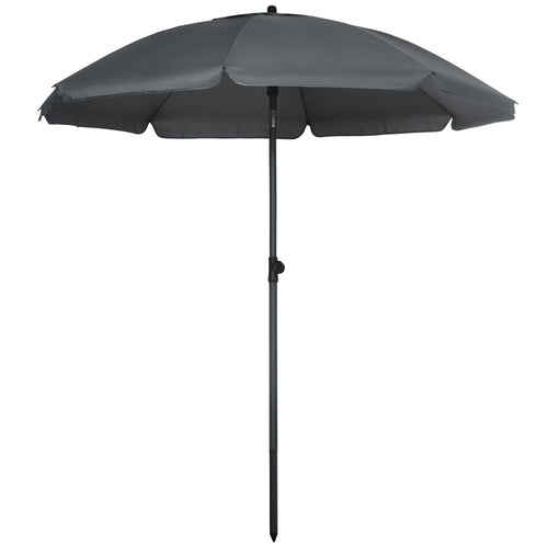 6ft Beach Umbrella, Outdoor Sun Shade Parasol with Push Button Tilt, Ruffled UV50+ Vented Canopy, Dark Grey