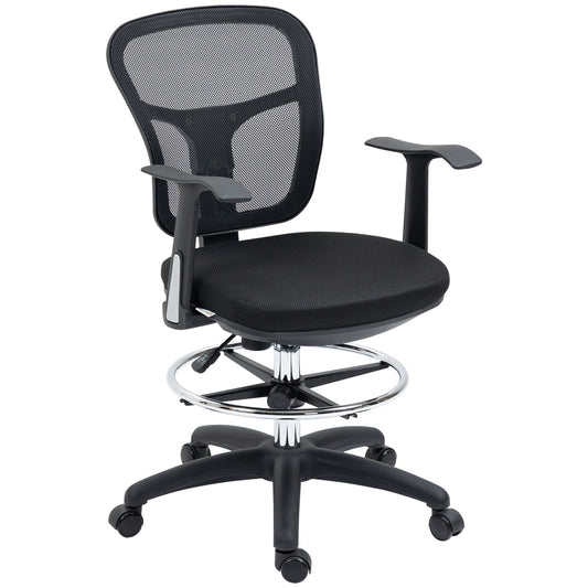 Tall Office Chair, Drafting Chair with Swivel Wheels, Adjustable Height and Footrest Ring, Black - Gallery Canada