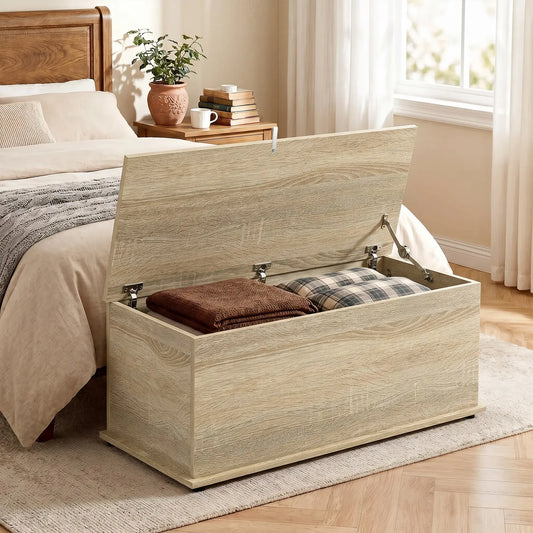 39.5" Storage Chest, Flip-Top Lid, Entryway Bench, Oak Storage Ottomans & Benches Oak at Gallery Canada