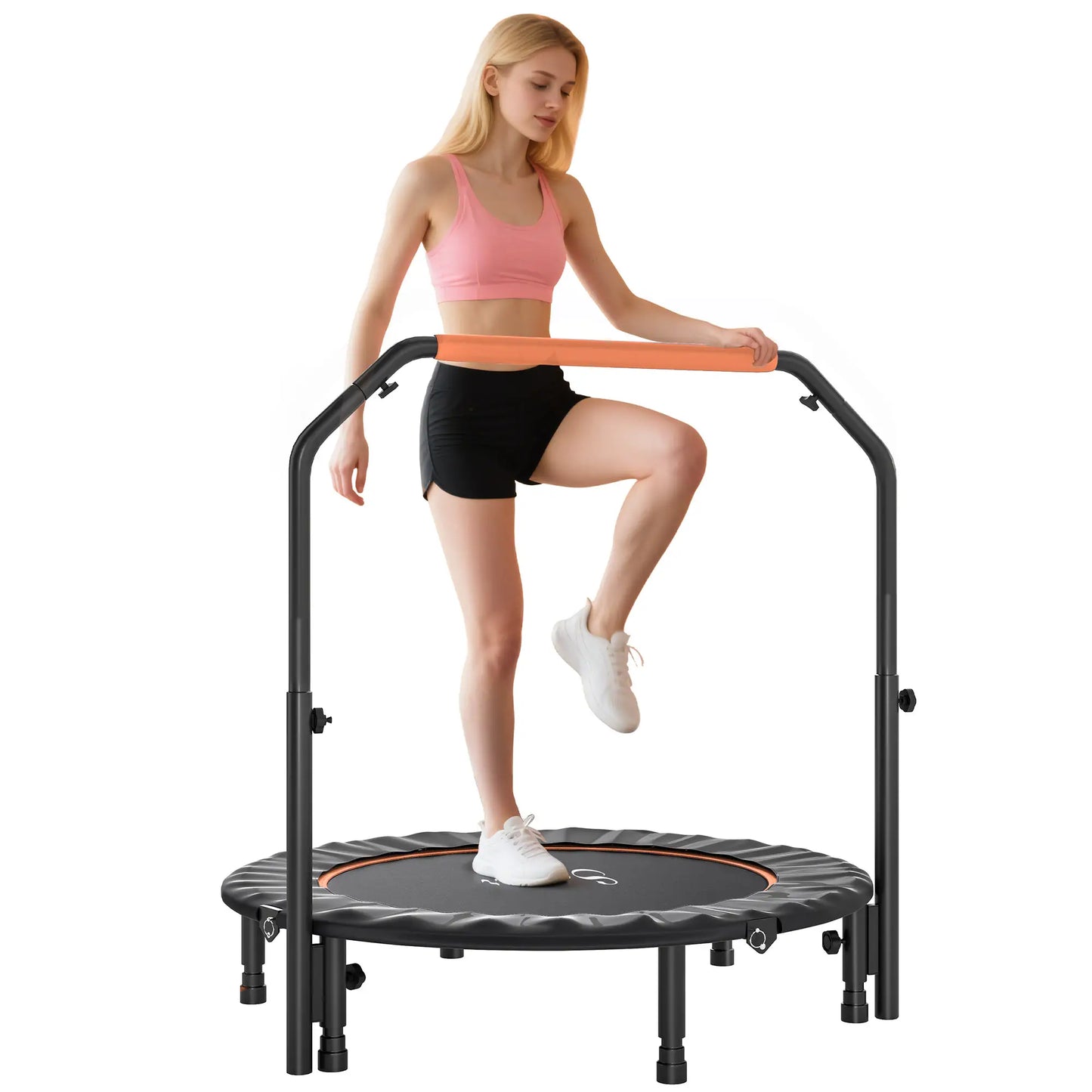 45" Foldable Mini Fitness Trampoline, Adjustable Foam Handle, Orange Trampolines at Gallery Canada