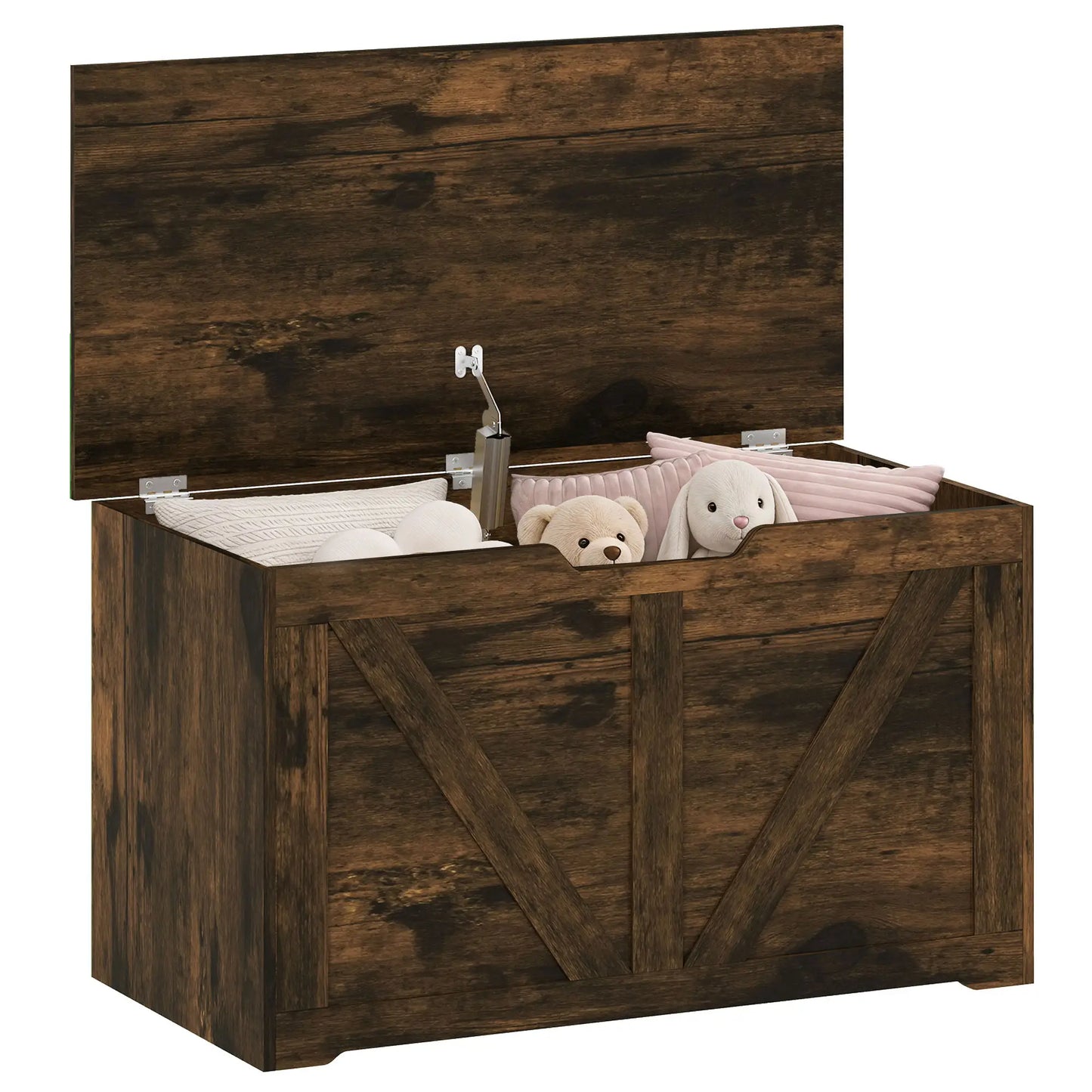 31.5 Inches Storage Chest with Safety Hinge, Rustic Brown