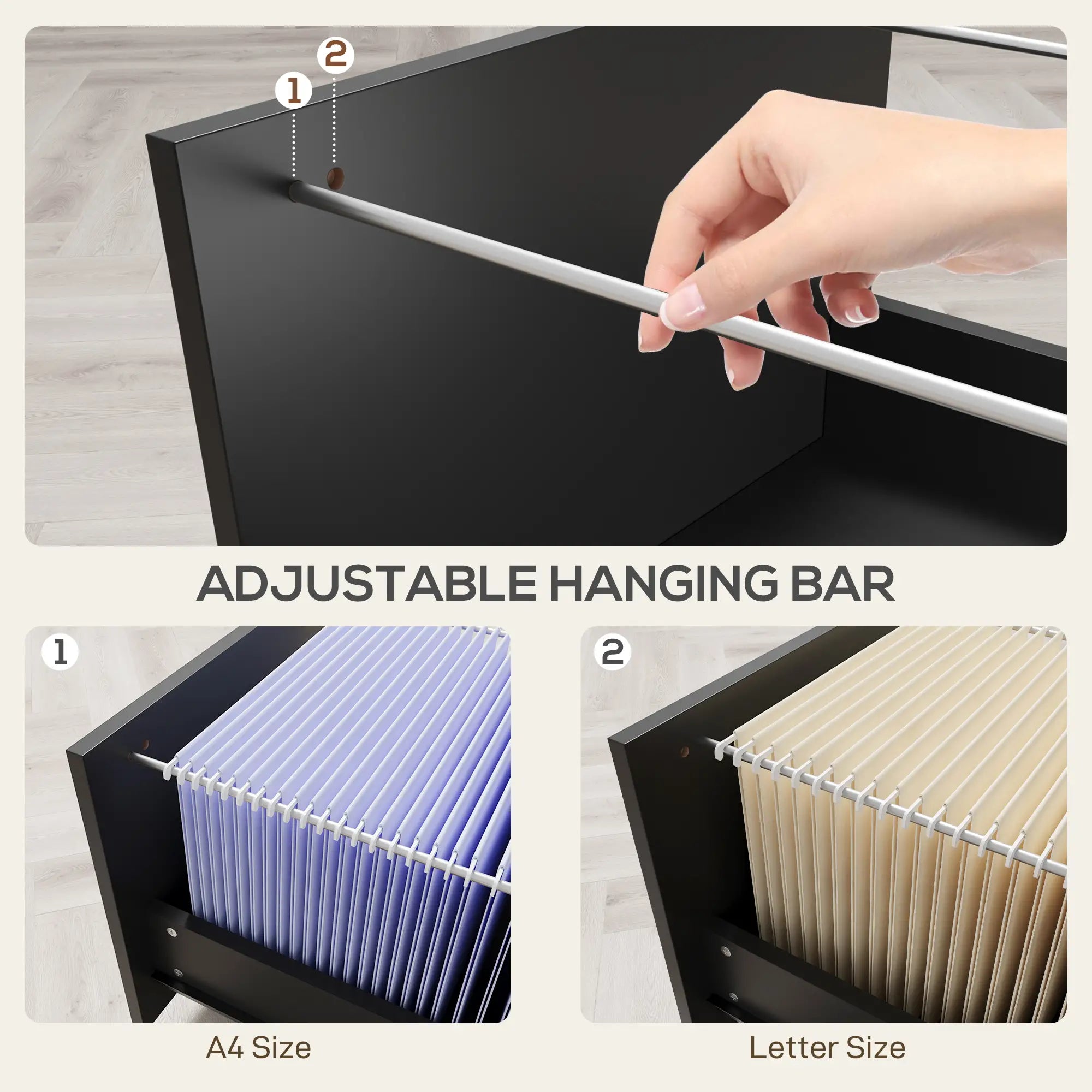 2 Drawer Mobile File Cabinet, Wood Office Filing Cabinet with Lock, Letter and A4 Size, Black Office Cabinets & Cupboards at Gallery Canada