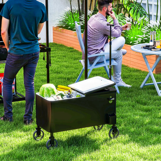 80-Qt Outdoor Cooler Cart, Rolling Ice Chest, Adjustable Handle, Wheels, Black Cooler Boxes Black at Gallery Canada