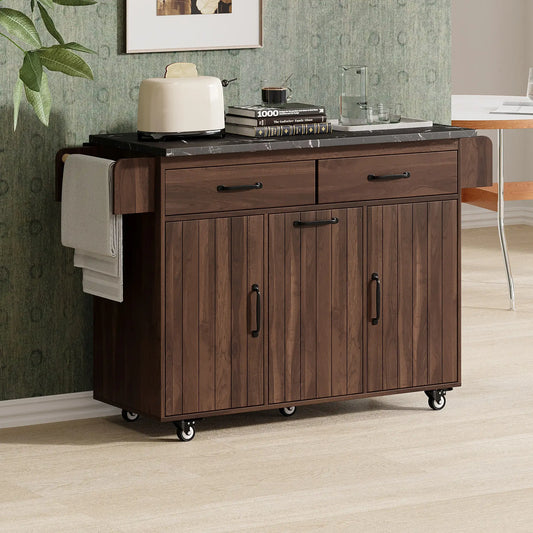Adjustable Shelf Island, Trash Cabinet, Spice Rack, 51" L x 20" W x 35" H, Walnut Brown Kitchen Islands & Kitchen Carts Walnut at Gallery Canada