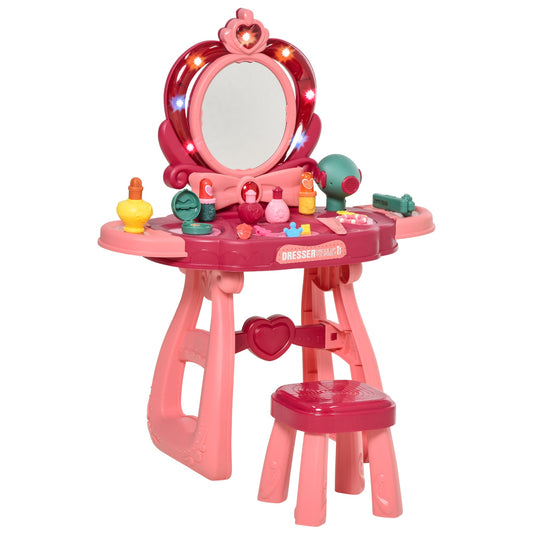 36 Pcs Children Vanity Musical Dressing Table Kids Magic Glamour Princess Mirror Make Up Desk With Stool Beauty Kit Lights Pretend Toy for 3 Years Old Wine Red+Pink - Gallery Canada