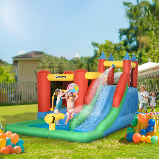 Kids Inflatable Bouncy Castle, Slide, Pool, 11.5' x 8.8' x 7', Multi-color Inflatables Blue, Yellow, Green, Red at Gallery Canada