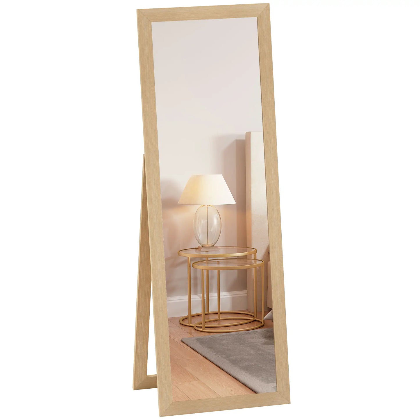 58" x 20" Floor Standing Mirror, Full Body, Oak