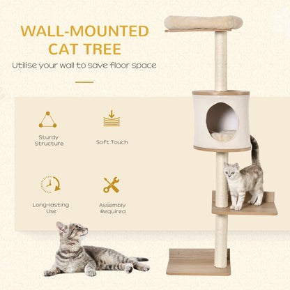Cat Tree Pet Wall-mounted Climbing Frame Shelf Kitten Perch Activity Center Condo Bed Scratching Post Light Brown at Gallery Canada