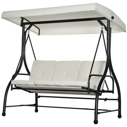 Convertible Patio Swing Bed with Canopy and Cushions, 3 Seater Porch Swing for Outdoor, Backyard, Garden, Cream White at Gallery Canada