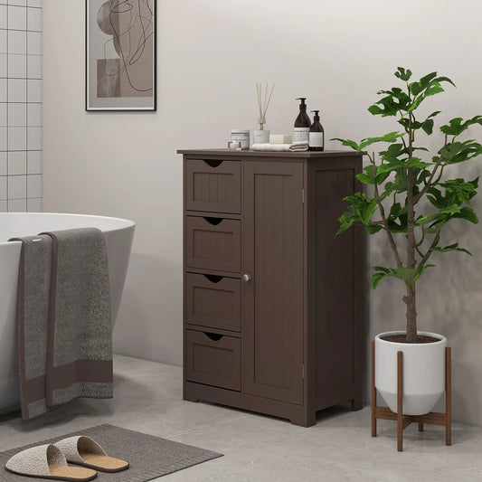 Bathroom Storage Cabinet, Adjustable Shelf, 4 Drawers, Brown Bathroom Cabinets Brown at Gallery Canada