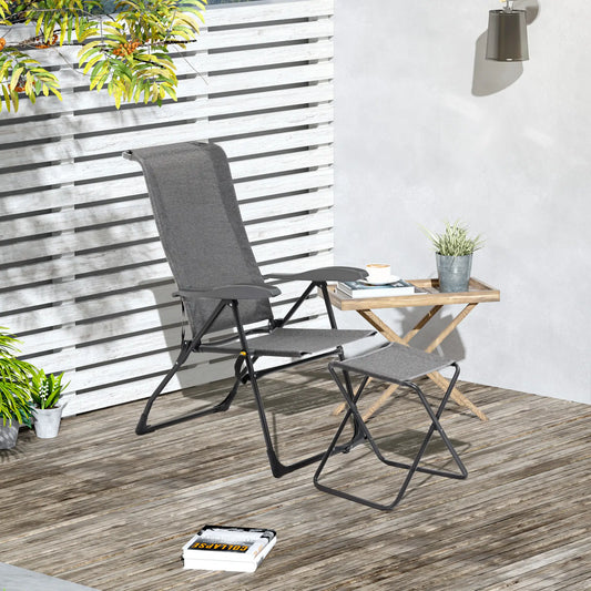 Outdoor Lounge Chair, Recliner with Footrest, Storage Pocket, Black Grey Lounger Chairs Black and Grey Mix at Gallery Canada