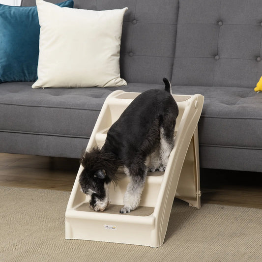 4-Level Portable Dog Stairs, Foldable Steps for Small Dogs, Lightweight, Nonslip Mats, Beige Cat Stairs Beige at Gallery Canada