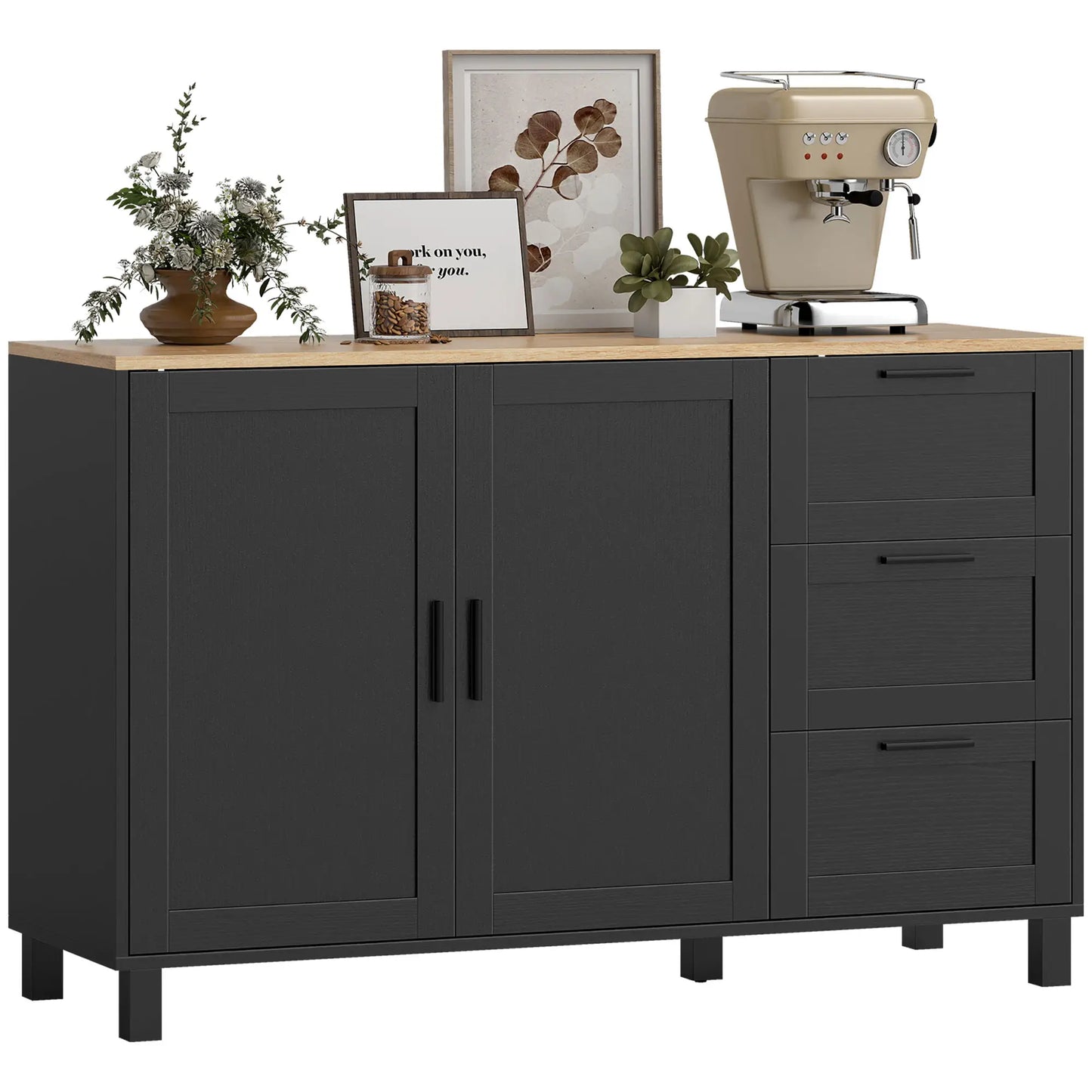Buffet Cabinet with Soft Close Doors, Modern Sideboard with 3 Drawers, Black Storage Cabinets at Gallery Canada