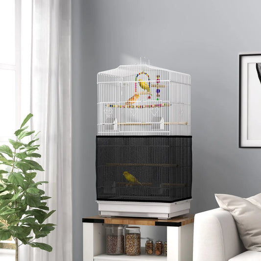 36" Cage à oiseaux avec accessoires, poignée, couverture en maille, plateau, blanc