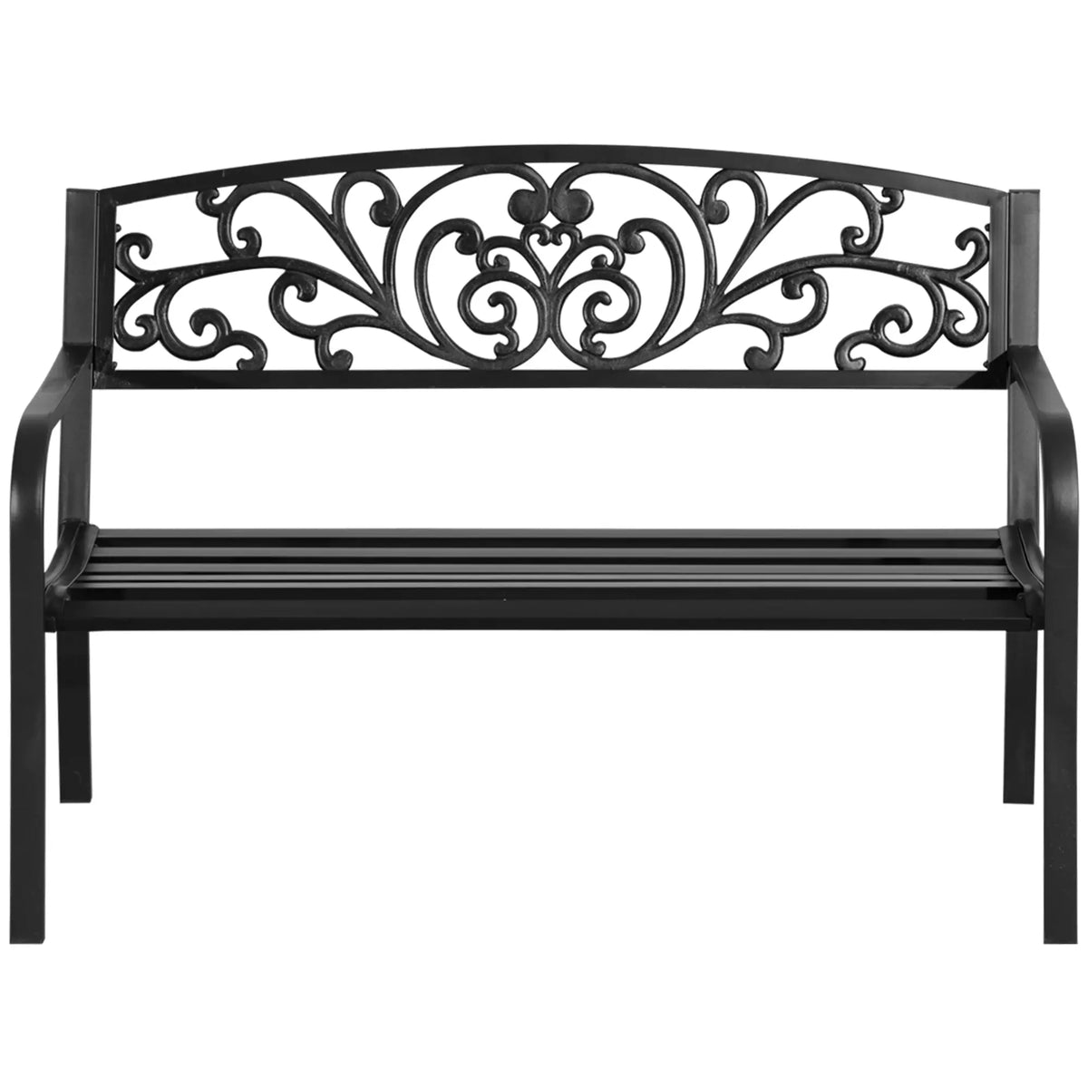 50" Blossoming Pattern 2-Seater Garden Bench, Black Outdoor Benches at Gallery Canada