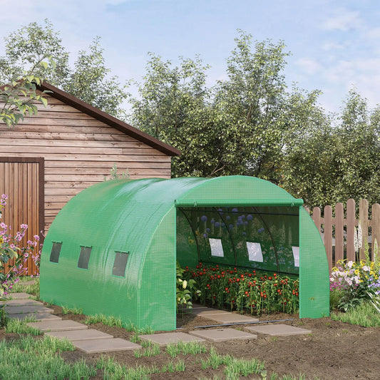 13' x 10' x 6.6' Walk-In Greenhouse, Garden Tunnel Tent, Zipped Door, 6 Mesh Windows, Green Tunnel Greenhouses Green at Gallery Canada