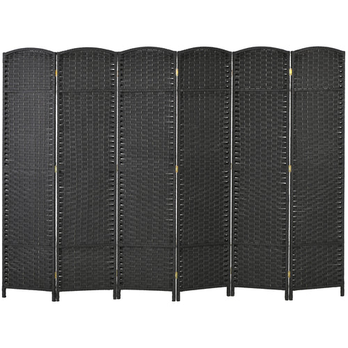 5.6 Ft Tall Folding Room Divider, 6 Panel Portable Privacy Screen, Hand-Woven Partition Wall Divider, Black