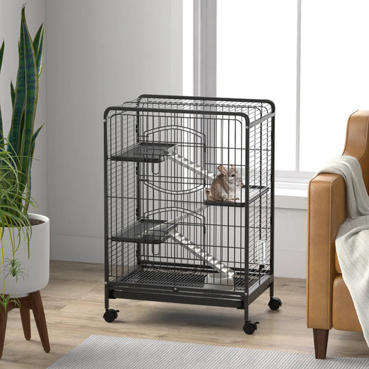 4-Tier Small Animal Cage, Rabbit Ferret Chinchilla Playpen, 24" x 17" x 37" Houses & Habitats Black at Gallery Canada